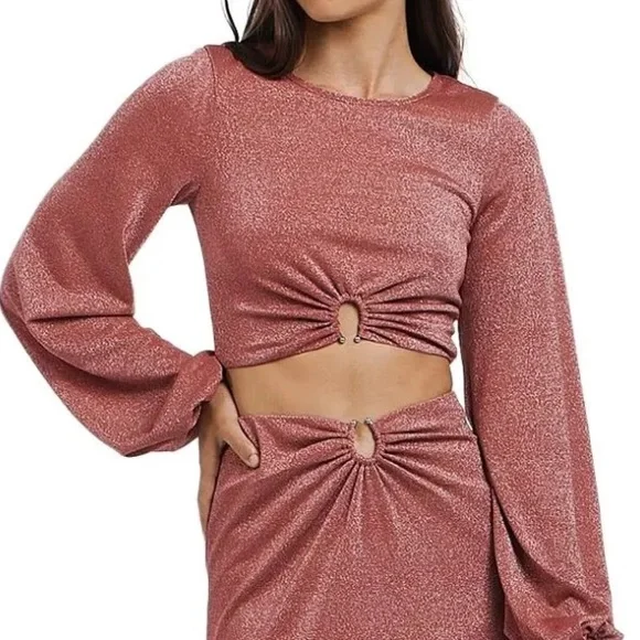 NWT [Charlie Holiday] Layla Shimmering Metallic Crop Top in Desert Women’s Sz M - Picture 3 of 9